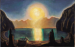 Fig. 5: Rockwell Kent (1882-1971), Pioneers (or Into the Sun), 1919. Oil on canvas, 28 x 44-1/4 inches. Bowdoin College Museum of Art, Brunswick, Maine. Gift of Mrs. Charles F. Chillingworth.