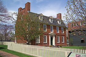 Fig. 3: Derby House, Salem (National Park Service) The Derby House was built as a testament to the wealth and good taste of the Derby family. This brick Georgian house was built by Captain Richard Derby in 1762 as a wedding present for his son, Elias Hasket Derby, who became one of Salems most successful merchants. At the time of construction, brick was a costly building material in New England. Richard Derbys choice of brick, large windows (glass was expensive), and a fashionable design with gambrel roof, proclaimed his familys status.