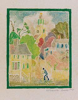 Wuanita Smith (1866-1959), Stone Alley, ca. 1920s. White-line colored woodcut, 11 x 9 inches. Signed lower right corner. Collection of Max and Heidi Berry.