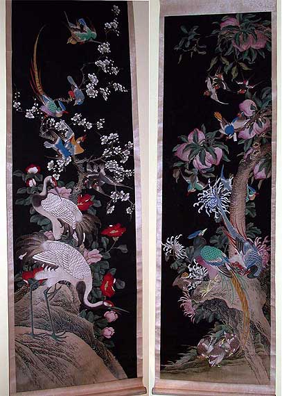 Fine Pair of Hand Painted Chinese Scrolls