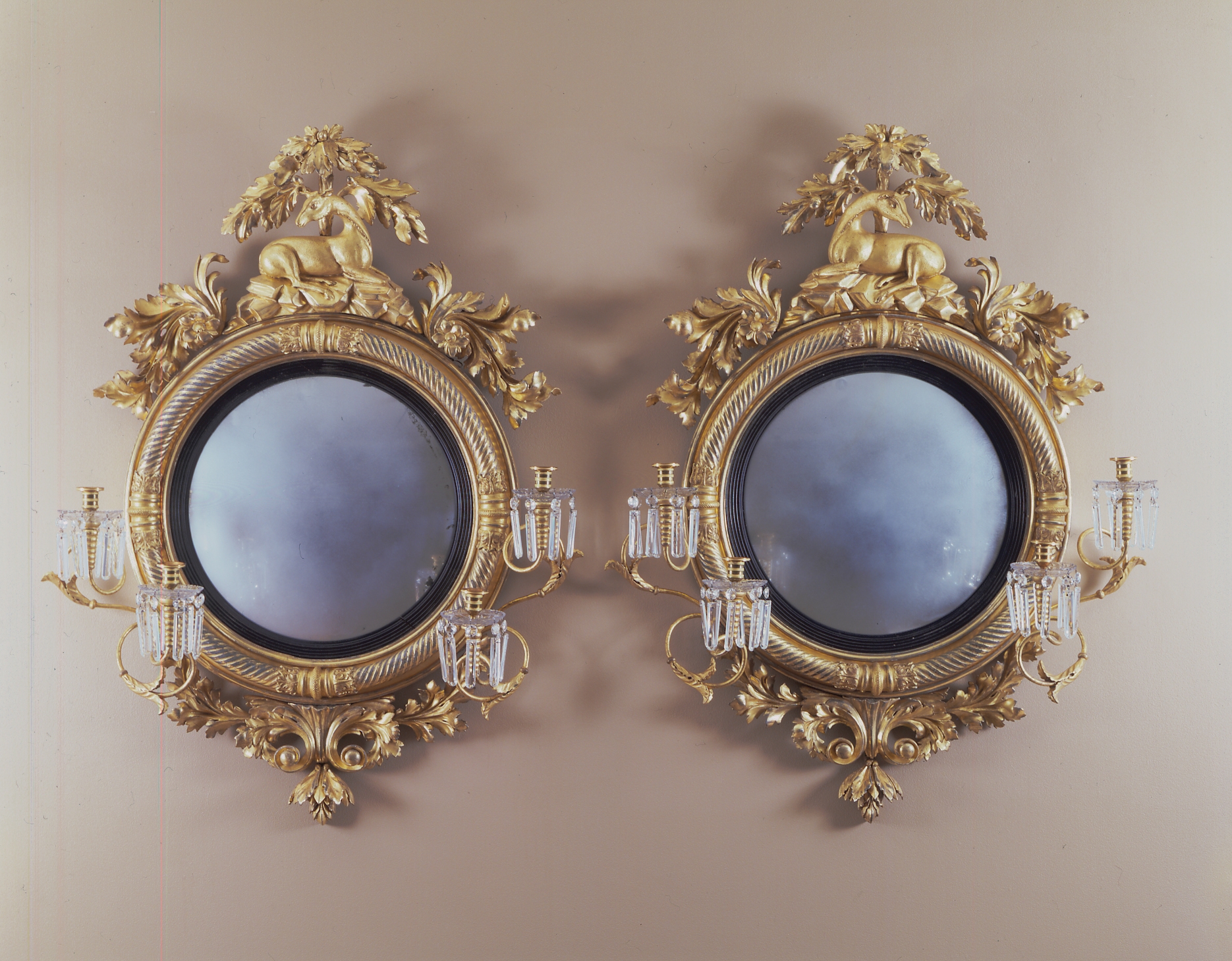 Pair Girandole Mirrors with Deer