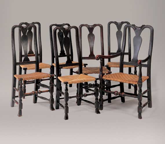 Set of Seven Queen Anne Spanish Foot Chairs
