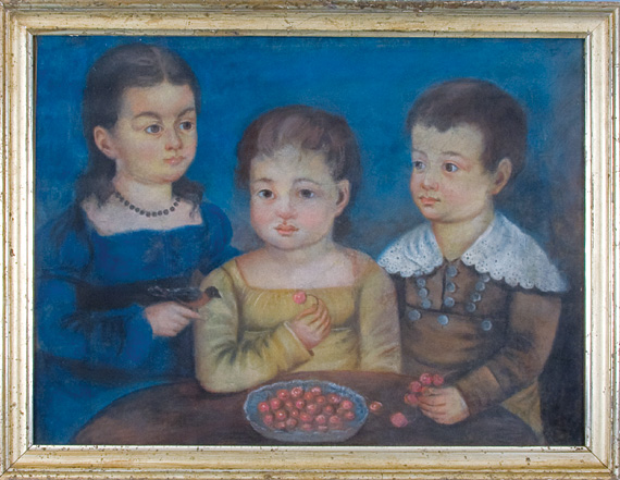 Three Children with a Bird and Bowl of Cherries