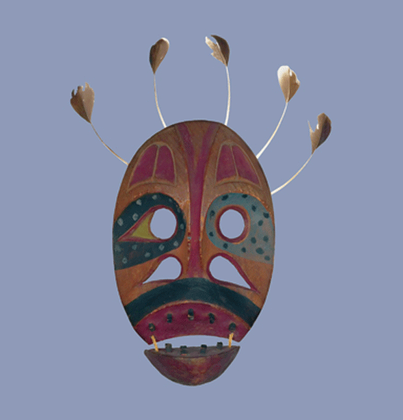 Wood Carved and Polychrome Painted Eskimo Mask