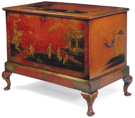George I Large Japanned Coffer on Stand
