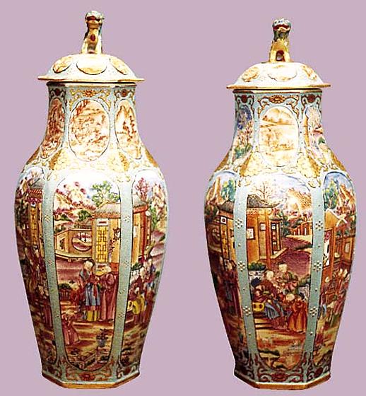 Chinese Export Hexagonal Mandarin Palette Vases
