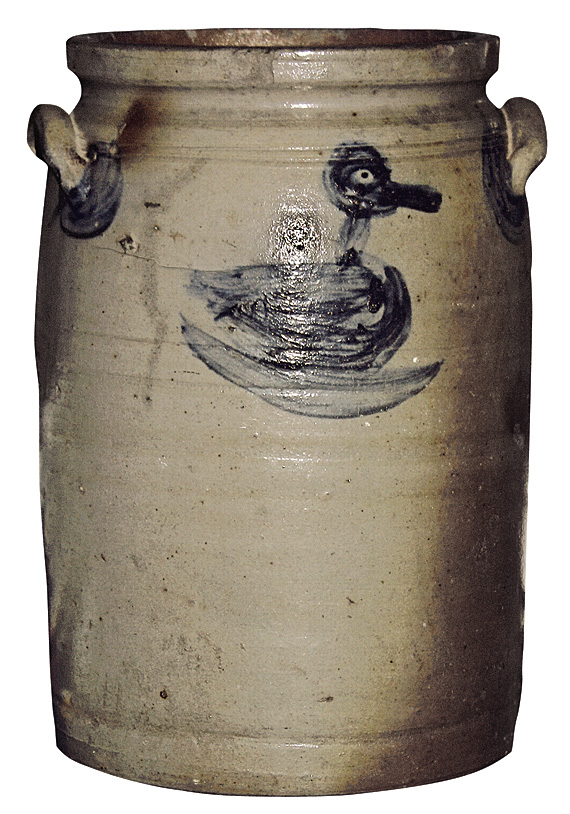 Cobalt Blue Decorated Stoneware Crock