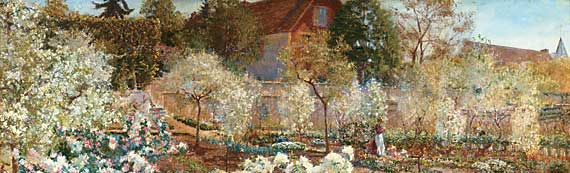 Fig. 5: Mary Fairchild MacMonnies Low (1858–1946) Blossoming Time in Normandy, 1901.  Oil on canvas, 38-1/2 x 63-5/8 inches. Courtesy, Collection of the Union League Club of Chicago.