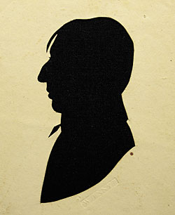 Fig. 10: William Jennys (1774–1859), hollow-cut silhouette, ca. 1805, also shown in figure 1. White paper mounted on black cloth, 4-3/4 x 3-3/4 inches. Private collection.  