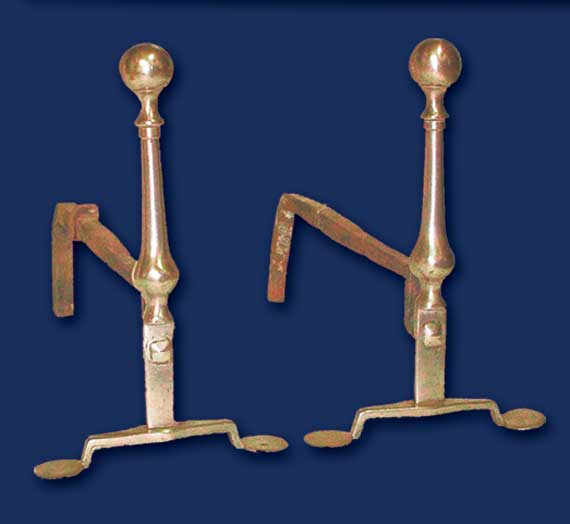 Pair of Polished Steel Penny Foot Andirons