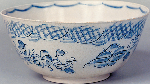 English Salt-Glaze Scratch Blue Large Bowl