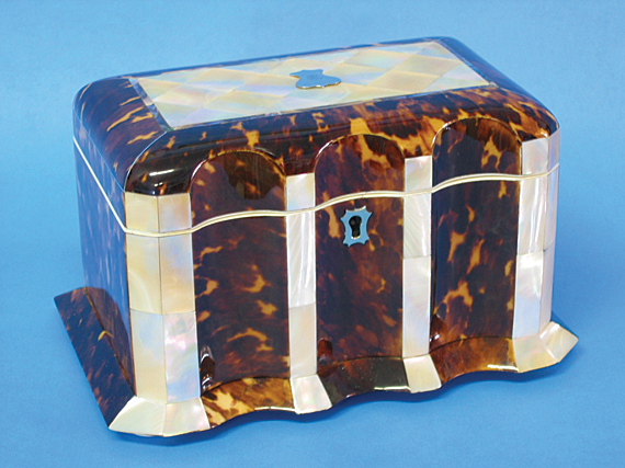 Tortoise Shell and Mother of Pearl Serpentine Front Double Tea Caddy