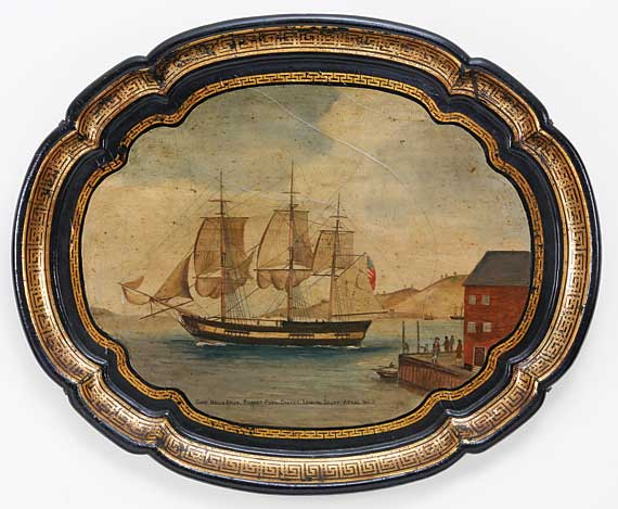 PAINTED TOLE TRAY  OF THE “SHIP BELISARIUS”