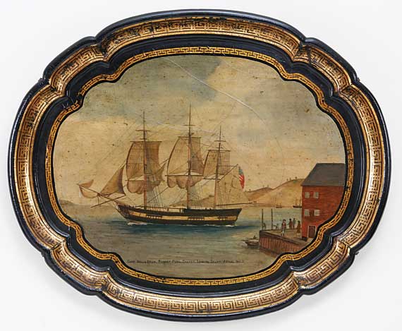 PAINTED TOLE TRAY  OF THE “SHIP BELISARIUS”