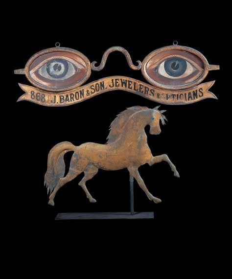 Eyeglasses Sign and Metal Horse