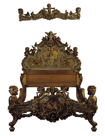 Italian Carved and Gilded Bed with Cornice