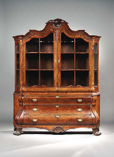 A Dutch Louis XV Burr Wanut Display Cabinet