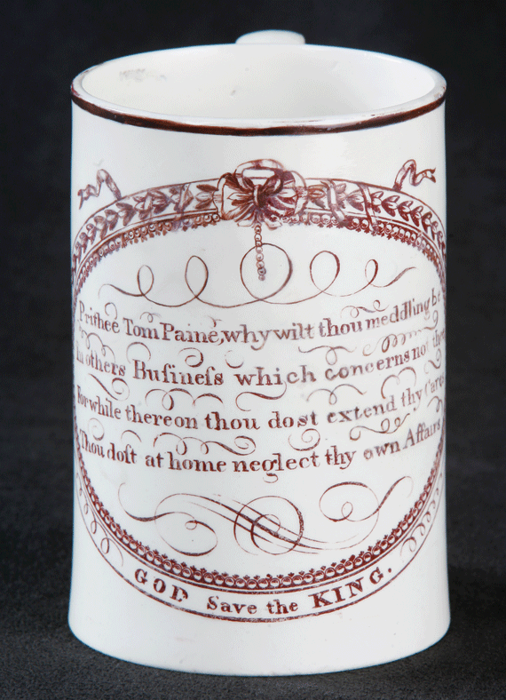 An Important English Creamware Tom Paine Tankard