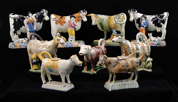 English Pottery Cows and Cow Creamers