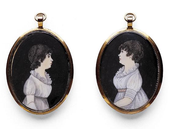 Pair of Portrait Miniatures of Sisters