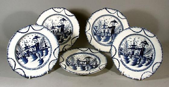 Set 0f Five English Blue & White Pearlware Plates