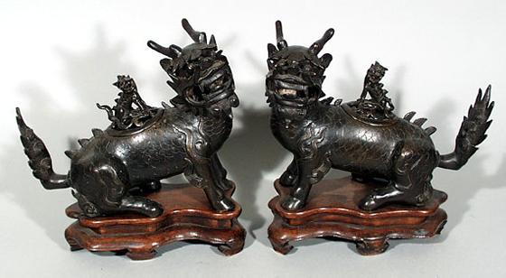 Rare Chinese Bronze Lion Dog Incense Burners