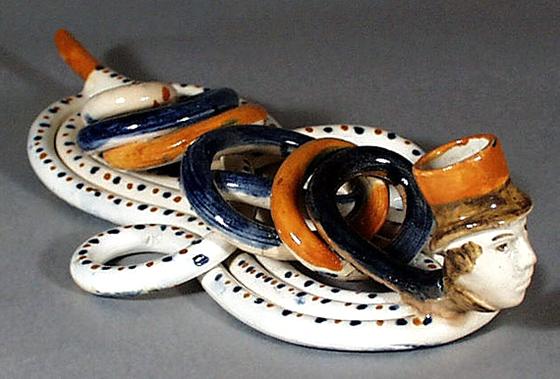 Prattware Puzzle Pipe with Man's Head Bowl