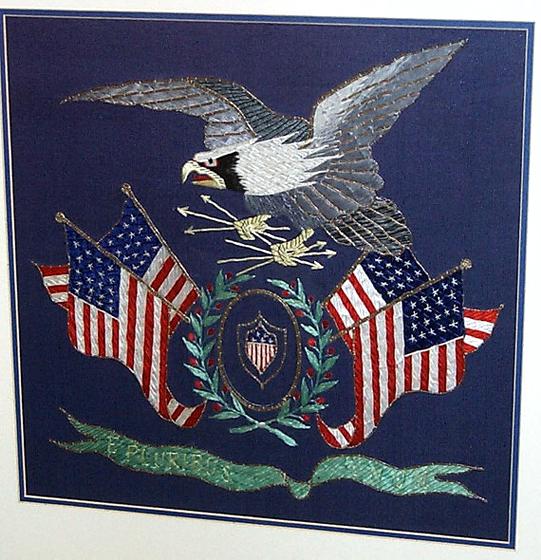 American Silkwork Picture of Eagle and Flags