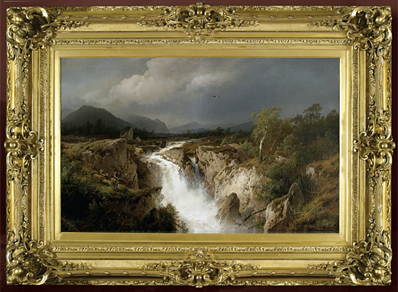 Elk at the Falls, Cascade Mountains