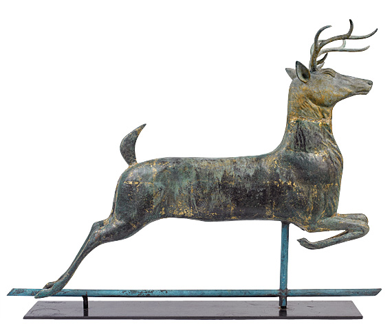Leaping Stag Copper Weathervane with Zinc Head and Antlers