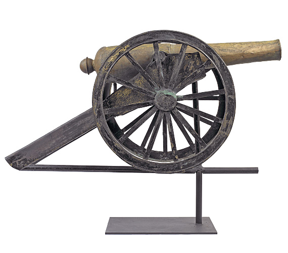 Rare Cannon Form Copper Weathervane with Gold and Black Paint Over Original Gold Leaf