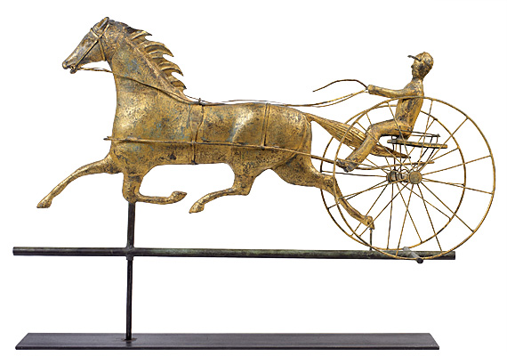 Horse and Sulky Copper Weathervane with Original Gilded Surface