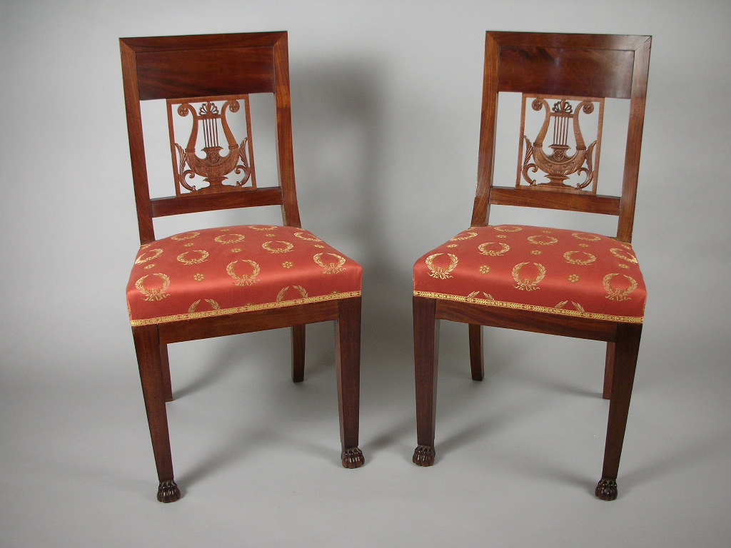 Set of FOUR fine Empire mahogany side chairs