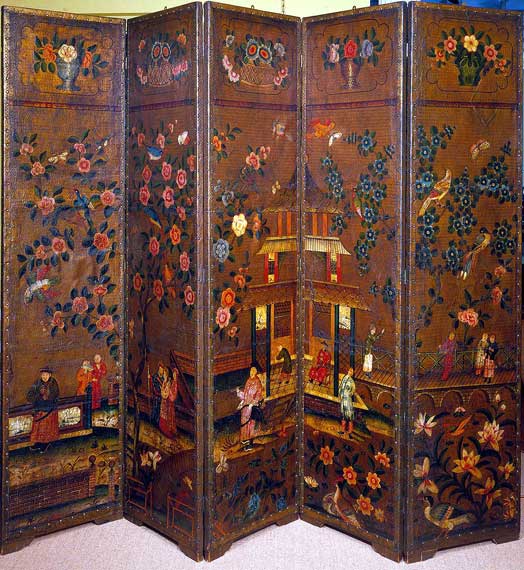 Mid-Eighteenth Century 5 Panel Leather Screen
