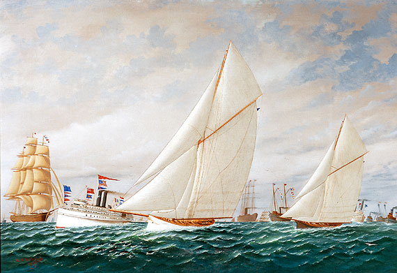 The NY Yacht Club's white-hull defender, Volunteer