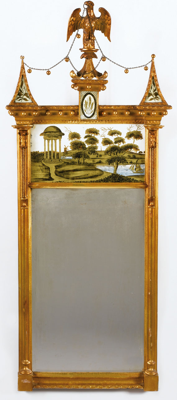 Federal Carved Giltwood and Eglomise Looking Glass