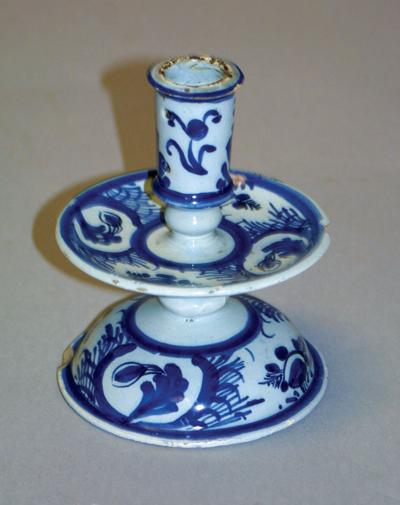 A Fine Scarce late 17th century Dutch Delft mid Drip Candlestick