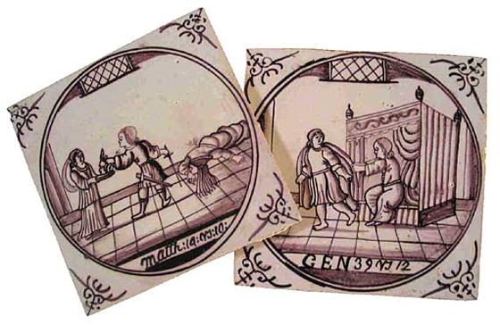 Two of a Set 18th Century Delft Biblical Tiles