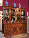 English George III Inlaid Mahogany Sandlewood and Walnut Breakfront Bookcase