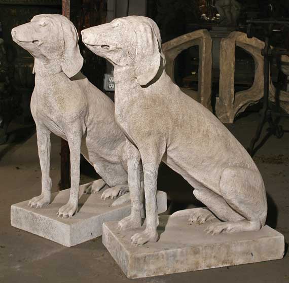 A Handsome Pair of Hand-Carved Marble Dogs
