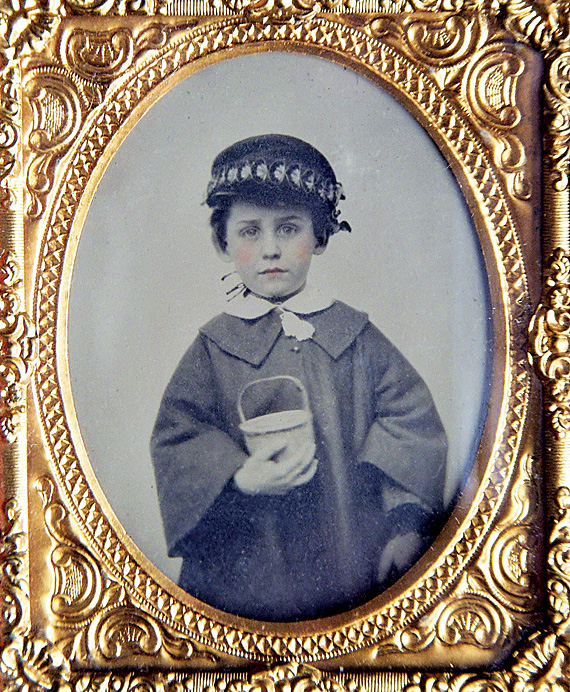 A Rare Ambrotype of a Child Holding a Nantucket Basket