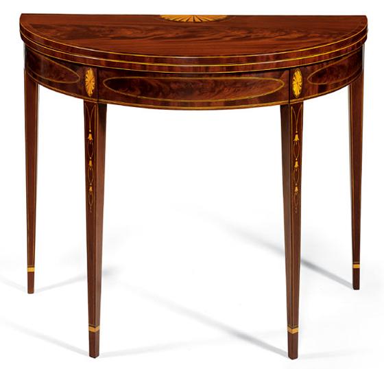 Hepplewhite Inlaid Mahogany Demi-Lune Card Table