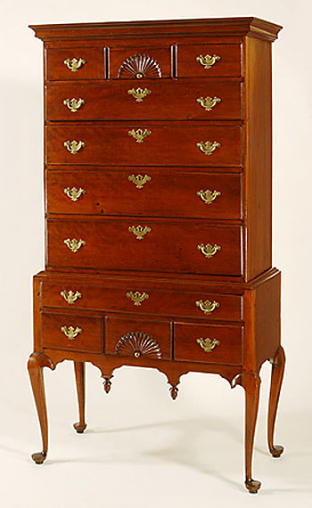 Queen Anne Cherry Two Fan Flat-Top Highboy