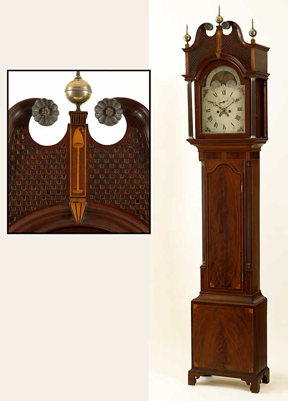 Rare and Outstanding Federal Inlaid and Figured Mahogany Tall Case Clock