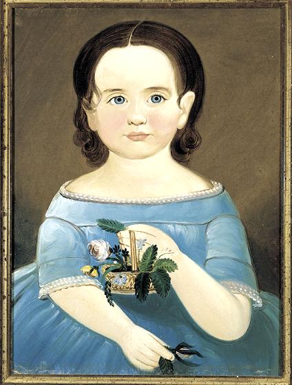 Little Girl Holding a Basket of Flowers
