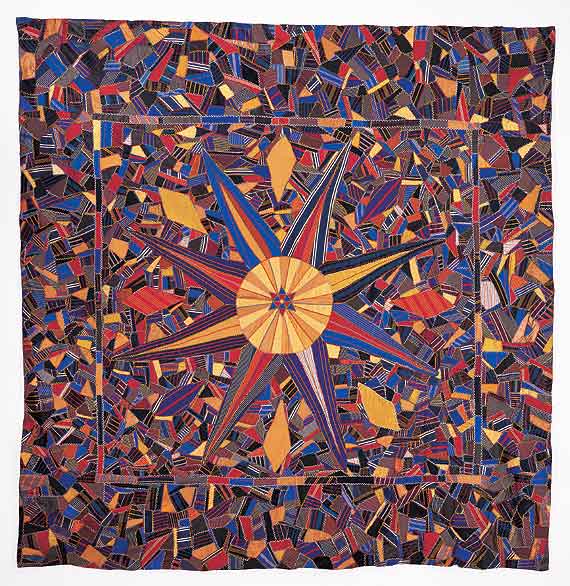 Unusual Crazy Quilt with Compass Medallion