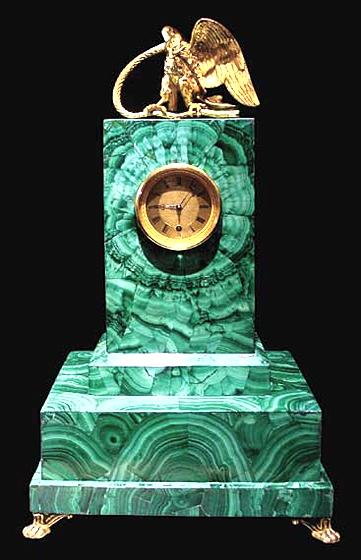 Ormolu Mounted Malachite Veneered Mantel Clock