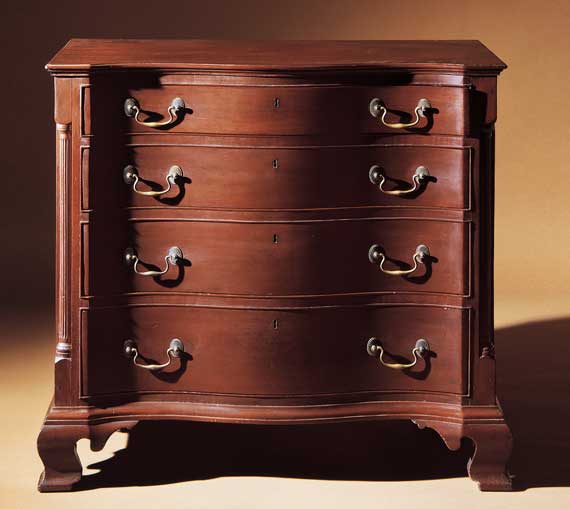 Chippendale Cherry Serpentine Chest with Fluted Quarter Columns