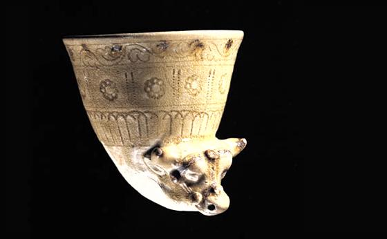 Glazed Stoneware Ox-Head Rhyton