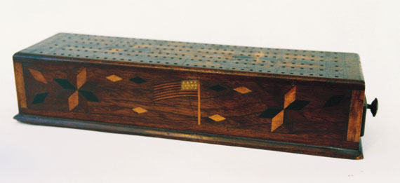 Inlaid Walnut Cribbage Box with Drawer